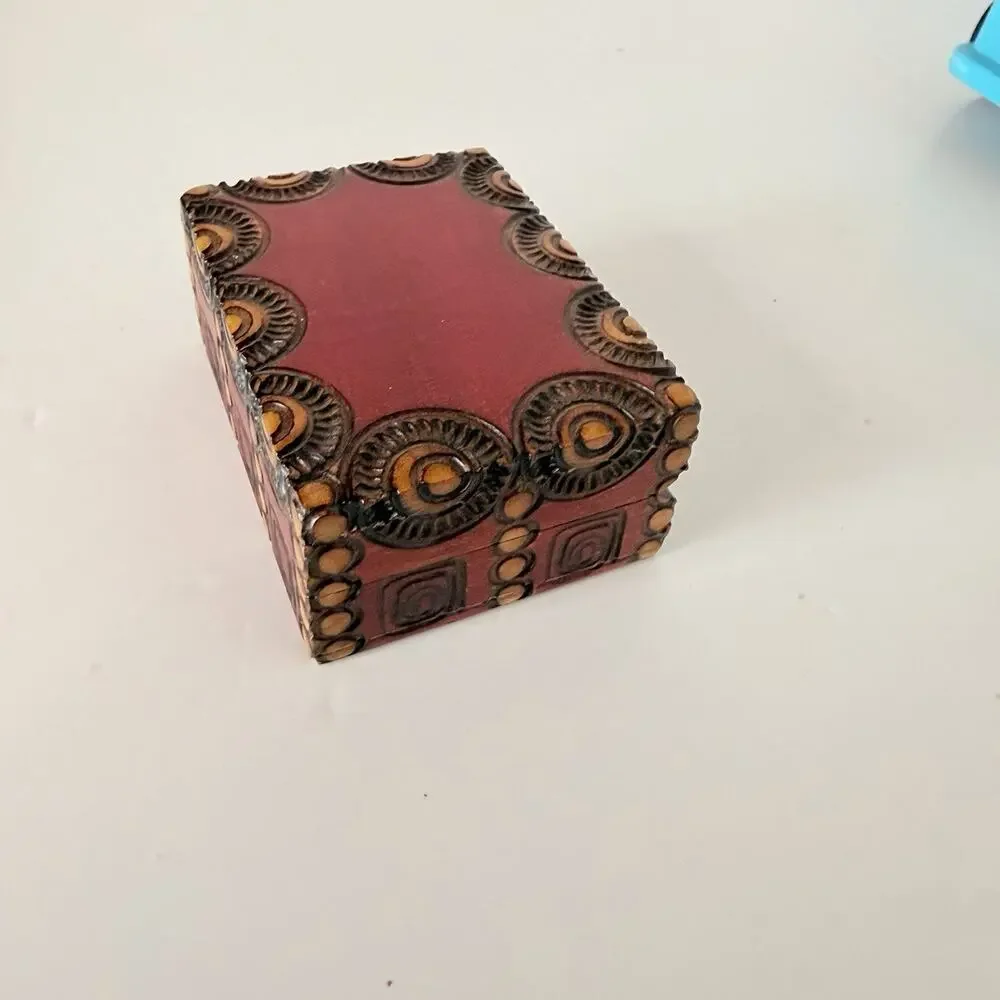 Vintage Hand Carved Trinket Box Wooden Jewelry Storage Art Poland 3